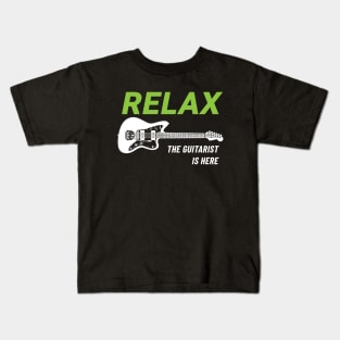 Relax The Guitarist Is Here Offset Style Electric Guitar Dark Theme Kids T-Shirt